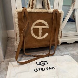 UGG x telfar large Brown Shearling Tote Bag shoulder straps & dustbag